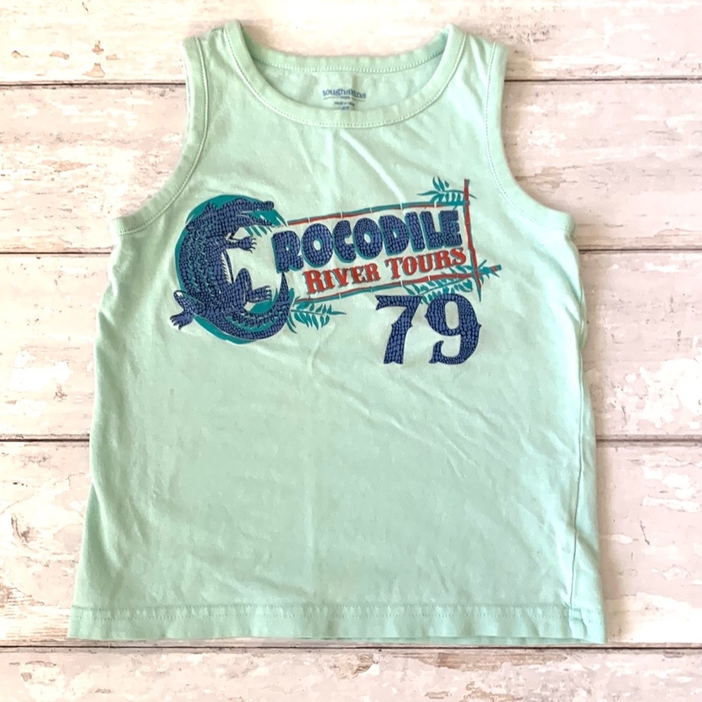 Boys 4T Crocodile River Tours Kids Mint Green Tank Top Summer Shirt Toughskins